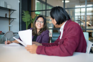 client and attorney meeting in office