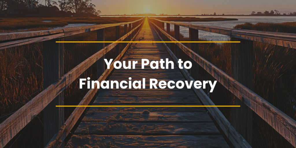 Inspirational image showing steps rising toward a bright horizon, symbolizing the journey to financial recovery in Louisiana